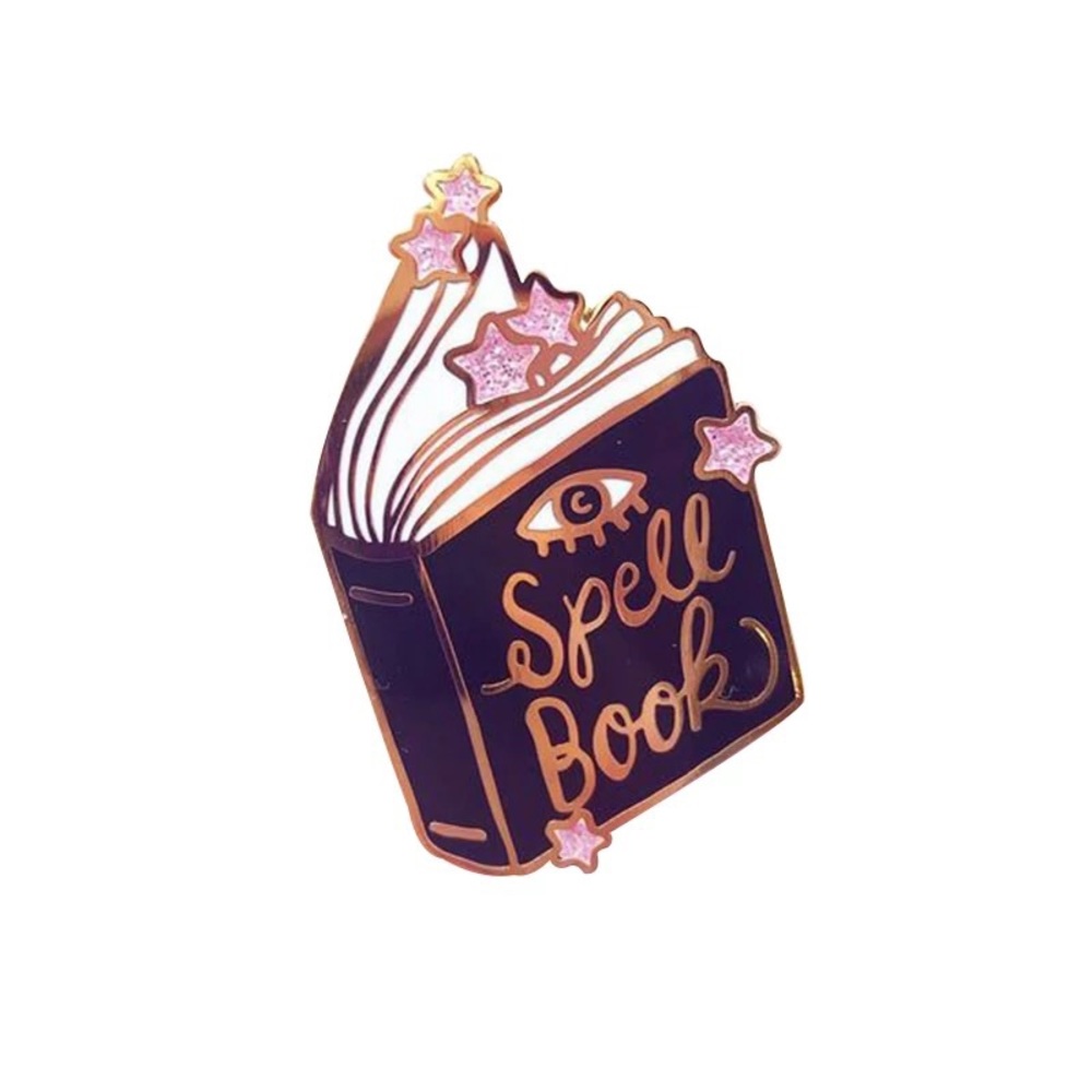 Cute Spell Book Witch Gold Glitter Enamel Pin